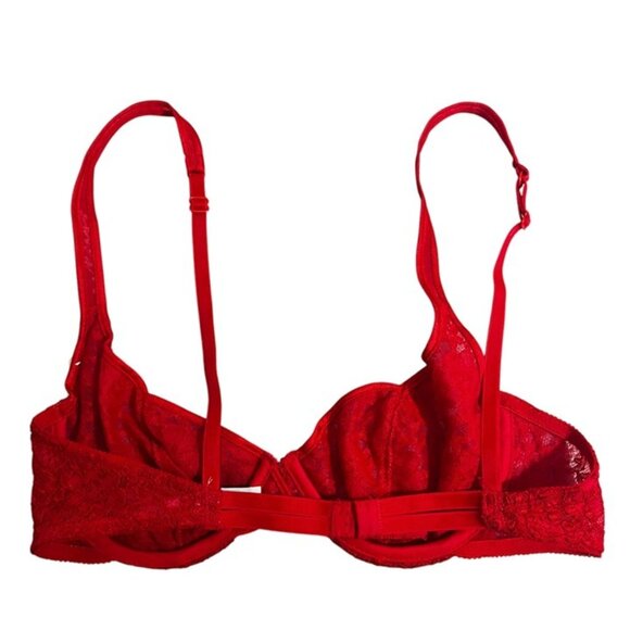 Vtg Christian Dior bra 32C red lace underwire not padded or lined semi sheer NWT - Picture 5 of 8